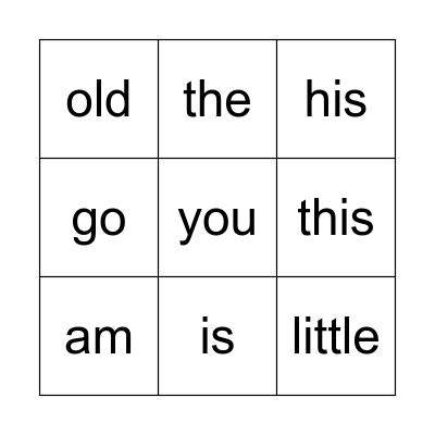 sight word review 3x3 Bingo Card