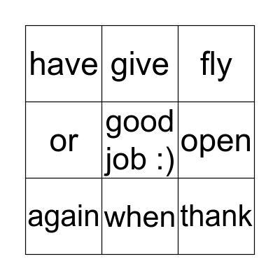 sight word introduction Bingo Card