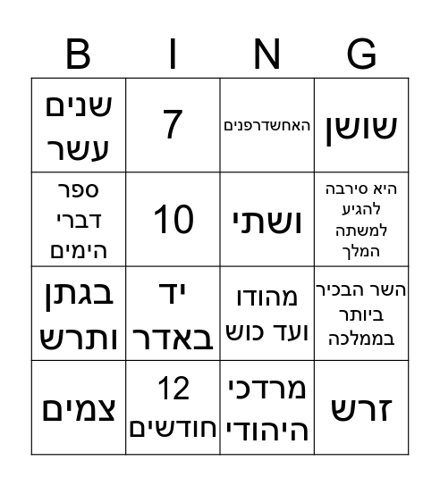 מגילת אסתר Bingo Card
