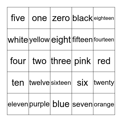 Number & Color Word Bingo Card