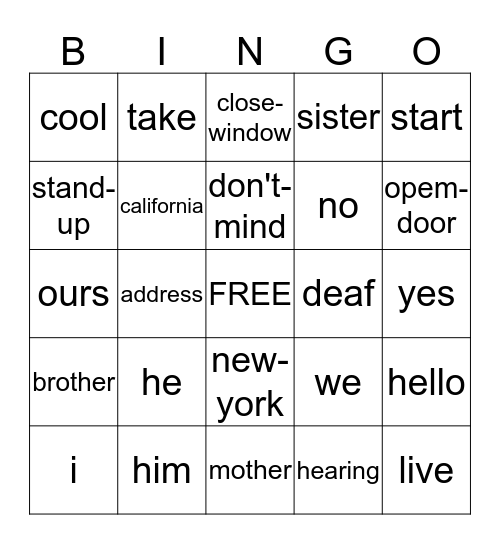Silent Bingo!! Bingo Card