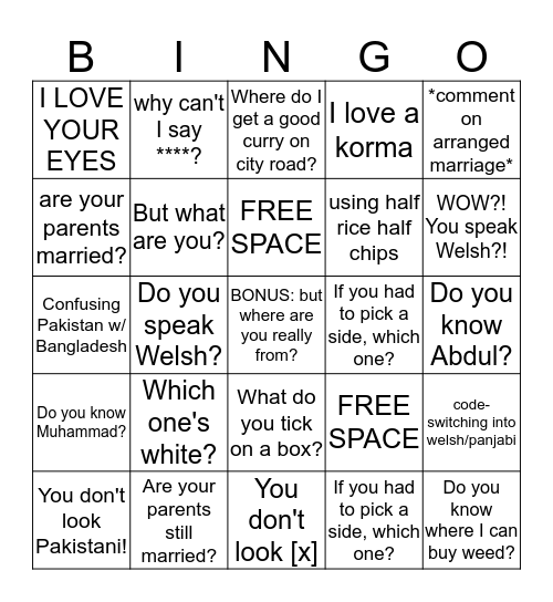 MIXED TAFFISTANI BINGO Card