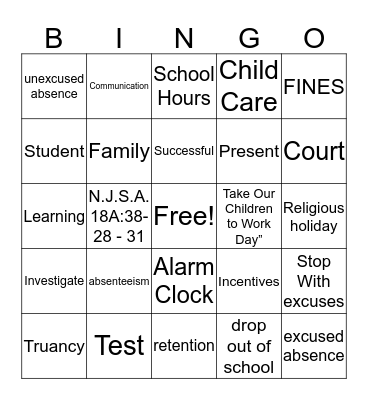 Attendance Bingo Card