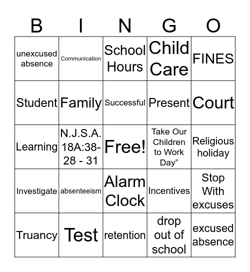 Attendance Bingo Card