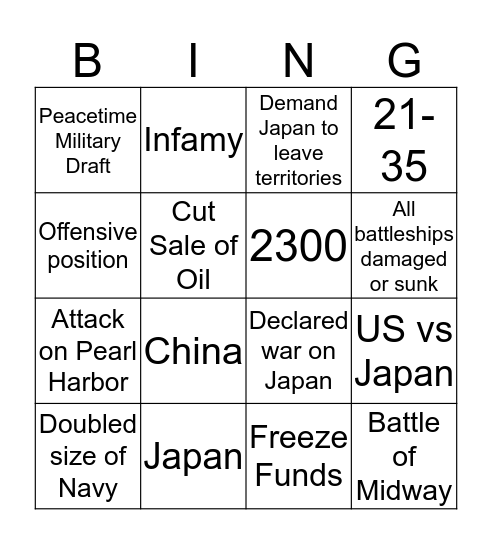 8th Grade Bingo Card