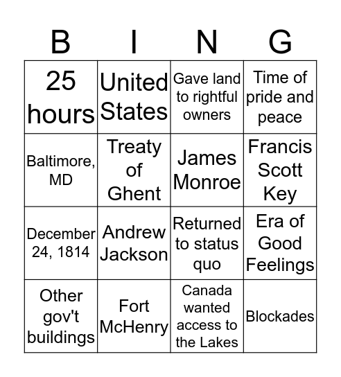 7th Grade Bingo Card