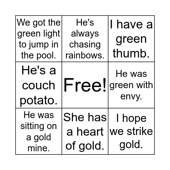 St. Patrick's Day Idioms Bingo Card