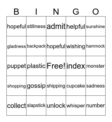 Syllable Bingo Card