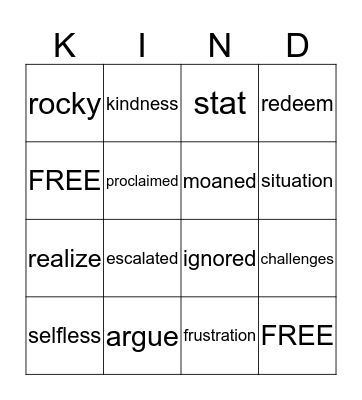 The Kindness Project Bingo Card