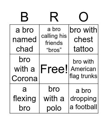 Spring Break Bro Beach Bingo Card