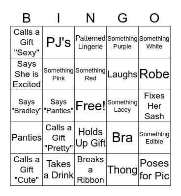 Jenna's Bach Party Bingo Card