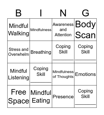 Mindfulness Bingo Card