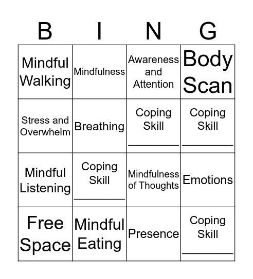 Mindfulness Bingo Card