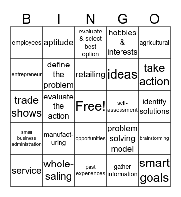 Entrepreneurship Chapter 1 Bingo Card