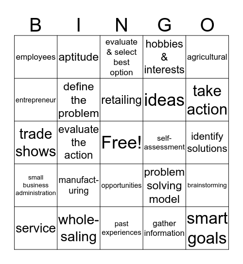 Entrepreneurship Chapter 1 Bingo Card