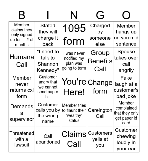 Bad Customer! Bingo Card