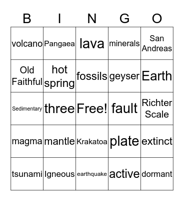 Geology Bingo Card