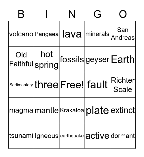 Geology Bingo Card