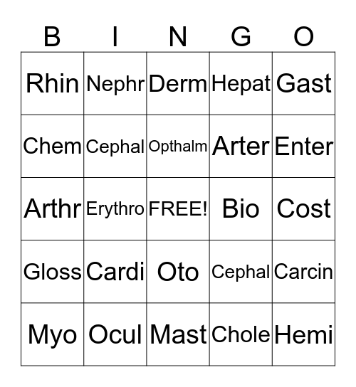 Root Words BINGO Card