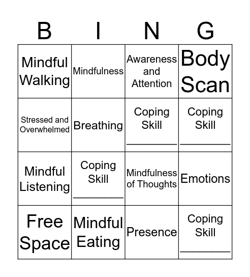 Mindfulness Bingo Card