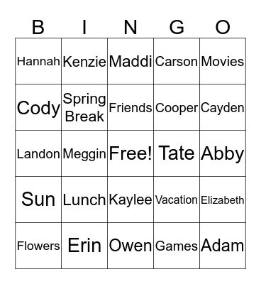 Untitled Bingo Card