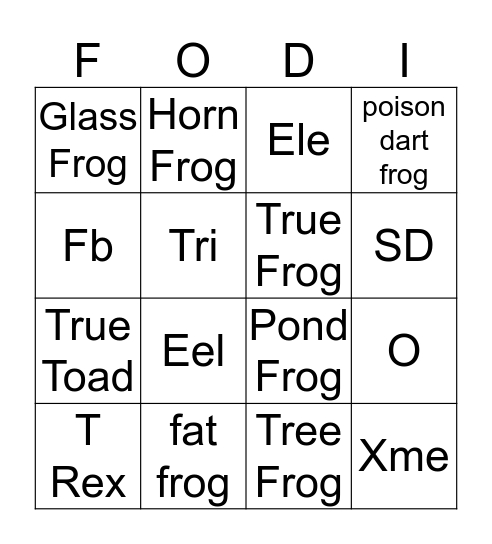 frogs & Dinos Bingo Card