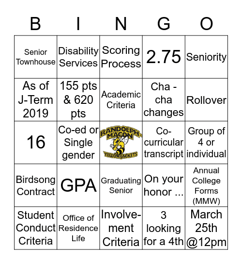 Rising Senior Housing-Palooza  Bingo Card