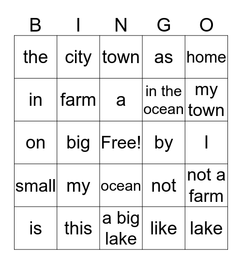 Words to 20 Bingo Card