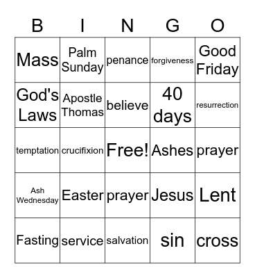 LENT Bingo Card