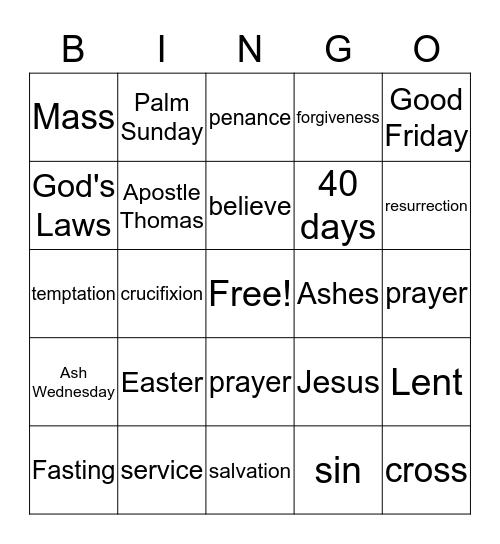 LENT Bingo Card