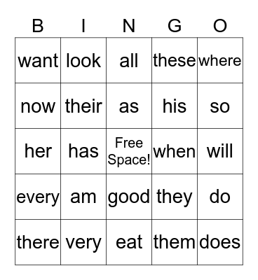 Ella's Sight Words! Bingo Card