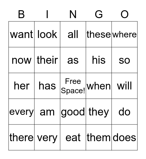 Ella's Sight Words! Bingo Card