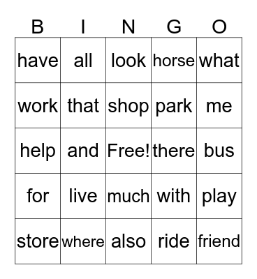 Words to 50 Bingo Card