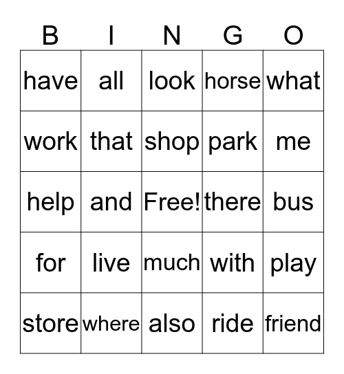 Words to 50 Bingo Card