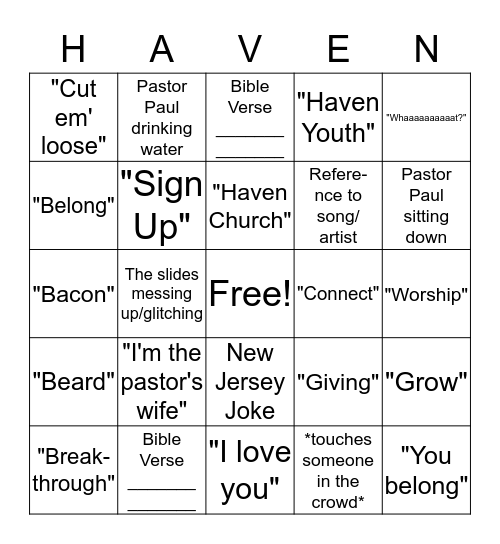 Haven Youth Bingo Card