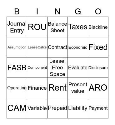 Lease Buzzword Bingo Card