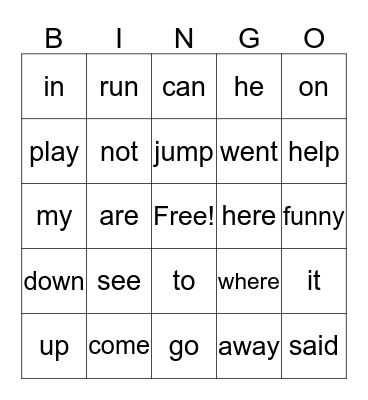 Sight Words List 3-4-5 Bingo Card