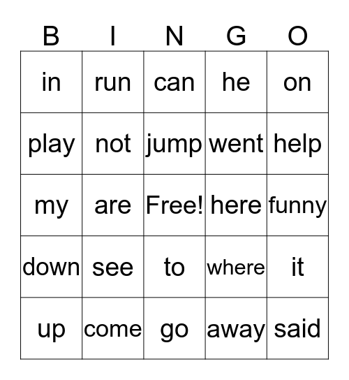 Sight Words List 3-4-5 Bingo Card