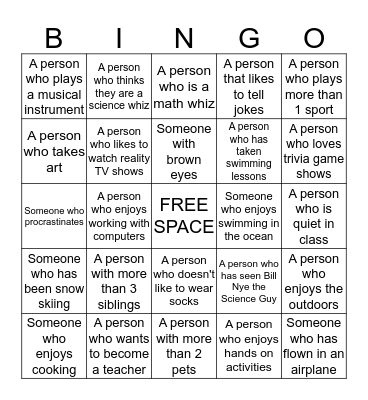 Getting to Know You Bingo Card