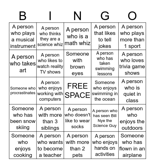 Getting to Know You Bingo Card