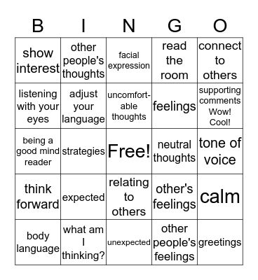 Social Thinking Bingo Card