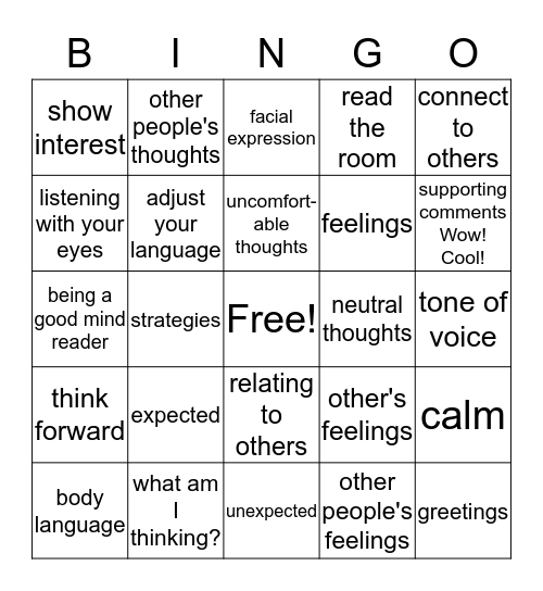 Social Thinking Bingo Card