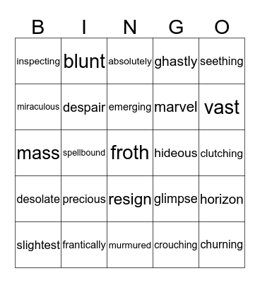 James and Giant Peach Ch. 1-8 Bingo Card