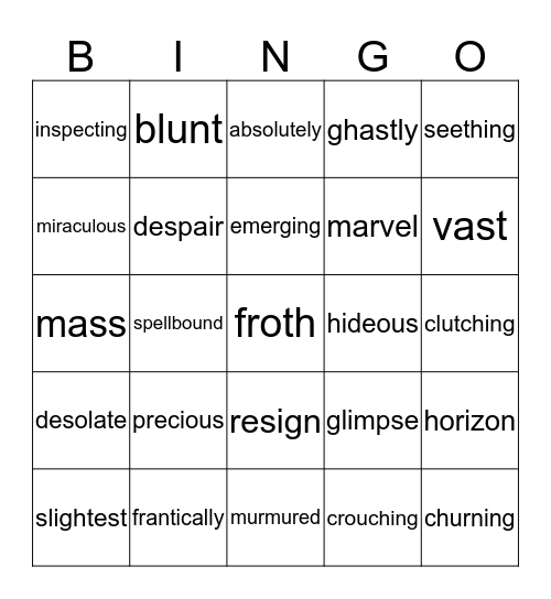 James and Giant Peach Ch. 1-8 Bingo Card