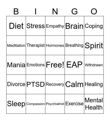 Mental Health Wellness Bingo Card