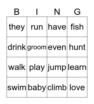 Baby Animals Learn Bingo Card