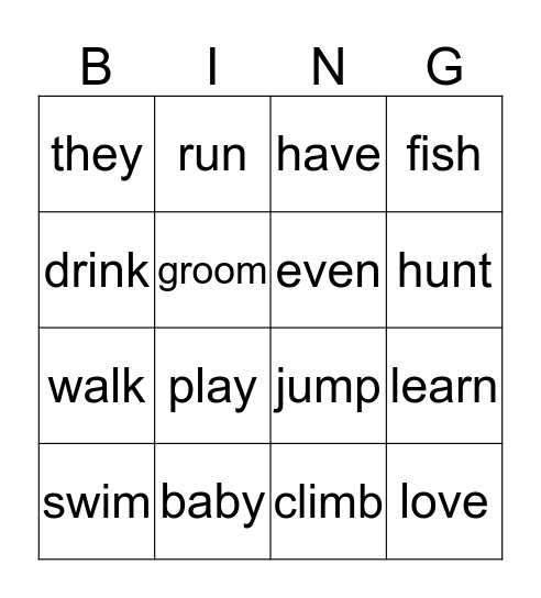Baby Animals Learn Bingo Card