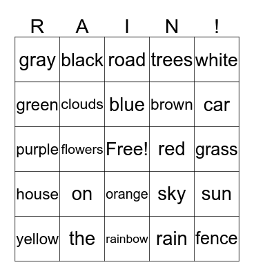 Rain Bingo Card