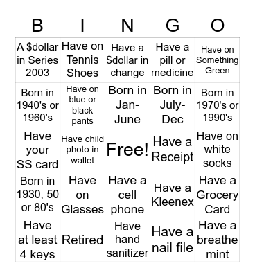 Trip Bingo Card
