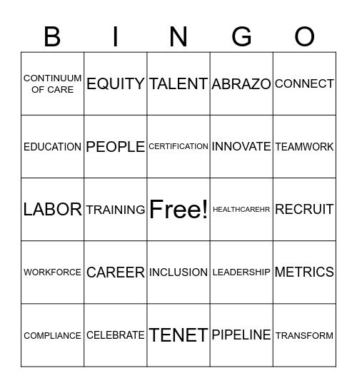 Healthcare HR Bingo Card